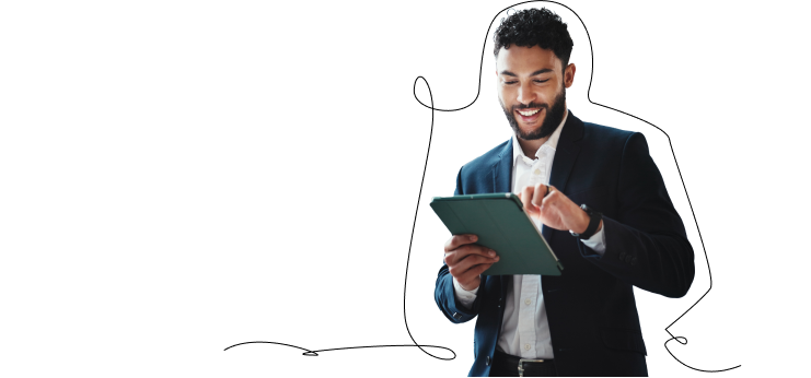 Mortgage broker browsing the MERIX eXplore portal on a table